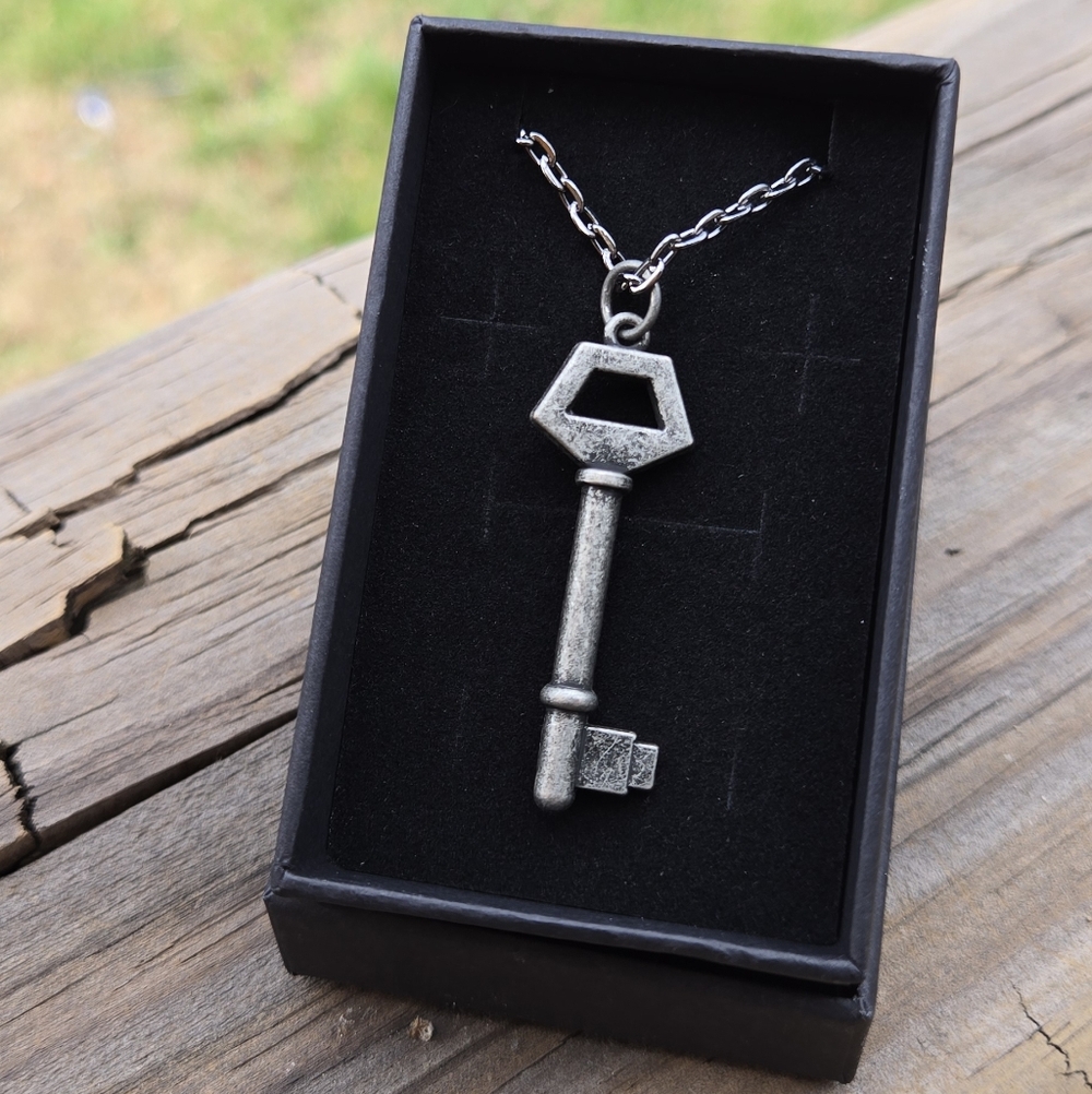 Antiqued Silver Key Charm Necklace